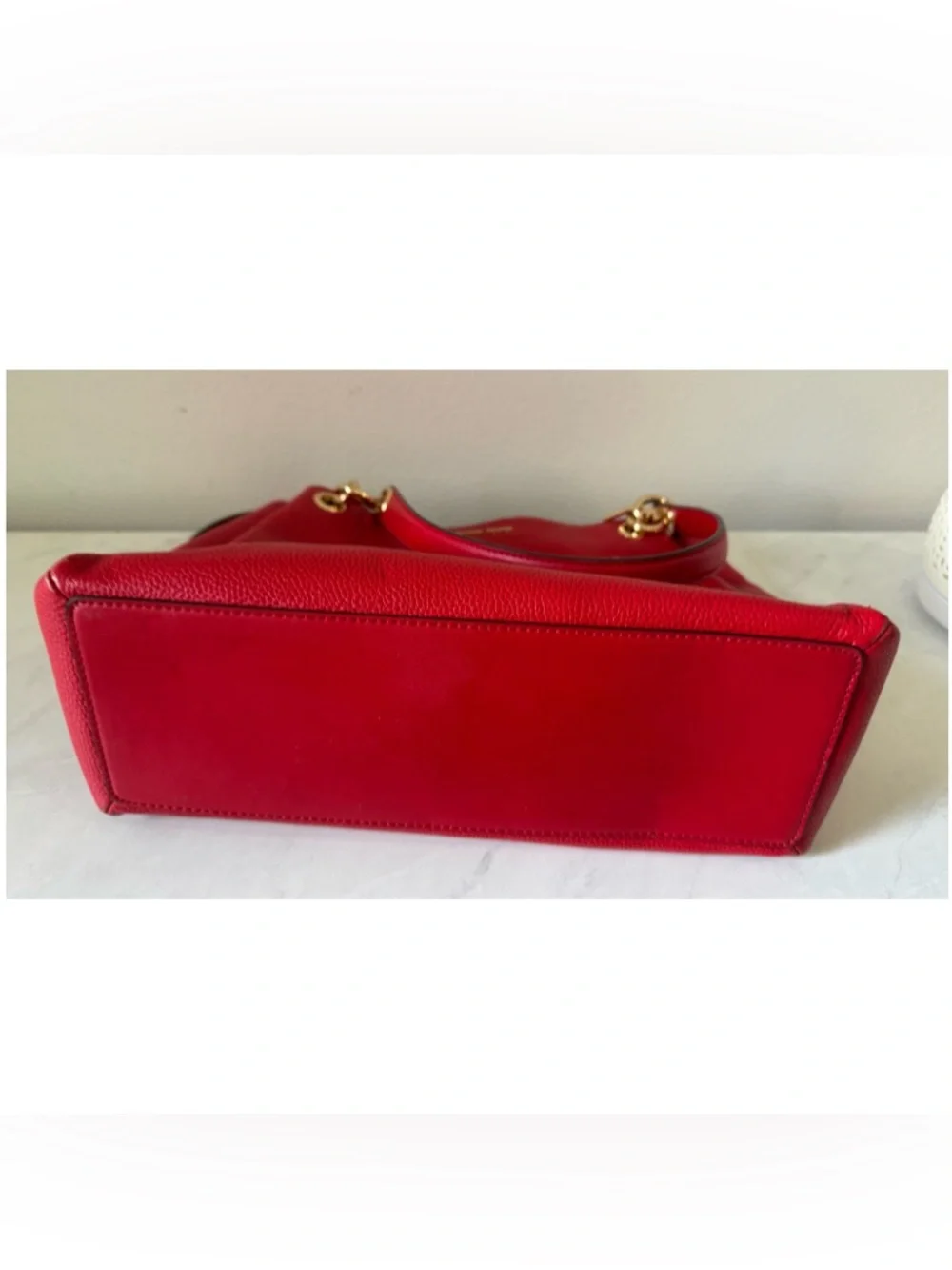 Michael Kors Red Pebble Leather Shoulder Tote with Gold Hardware